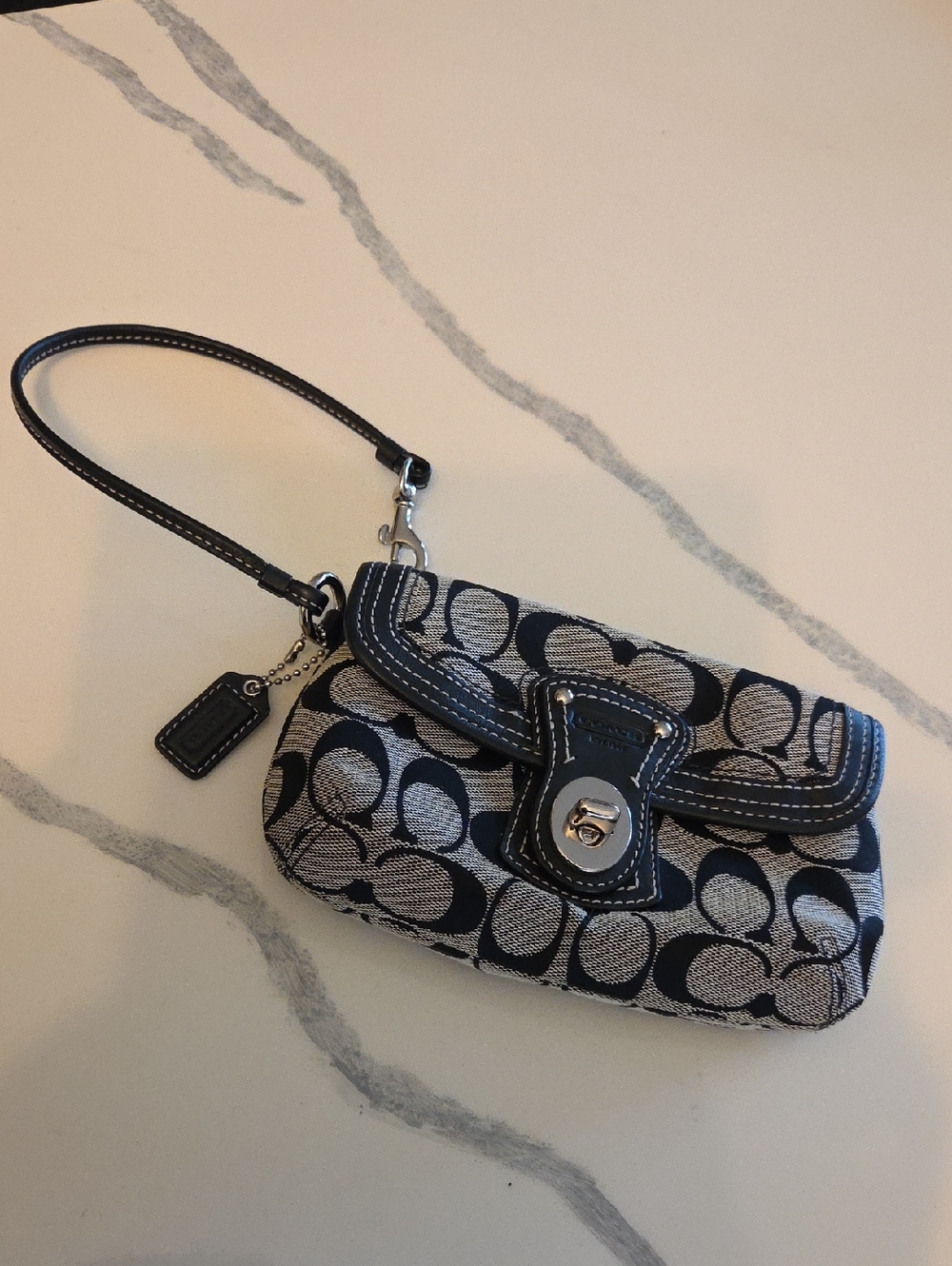 Coach Black and Gray Signature Canvas Wristlet with Turn-Lock